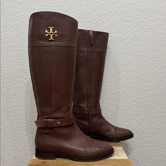 Tory Burch Everly Leather Riding Boots Size 6.5 Brown - Picture 3 of 10